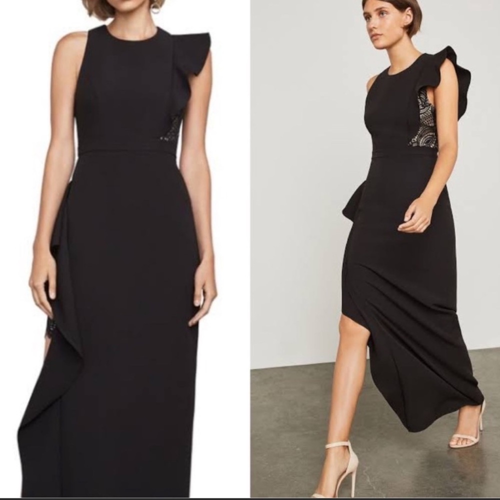 BCBg Maxazria Marcelle Black Ruffle Gown